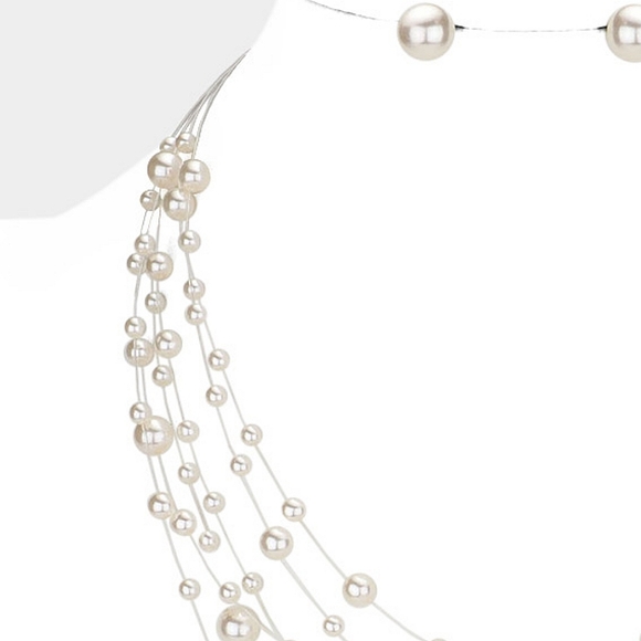 Cream Pearls Galactic Multi Strand Layered Necklace Set Jewelry Accessories - Picture 2 of 3